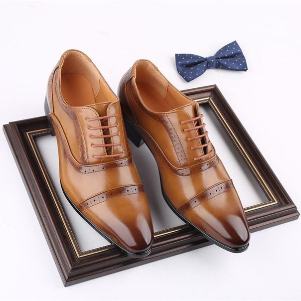 

fashion british business men casual shoes dress leather slip on formal vintage loafers office wedding brogue, Black