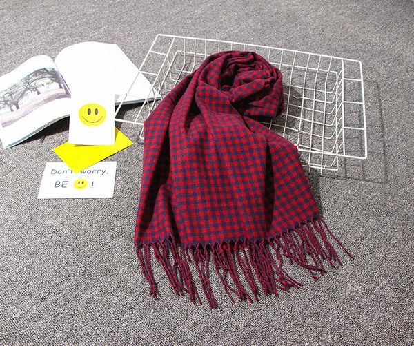 

scarves small grid plaid tassel winter acrylic scarf wraps pashmina women scarfs thick dual shawl hijab poncho for ladies, Blue;gray