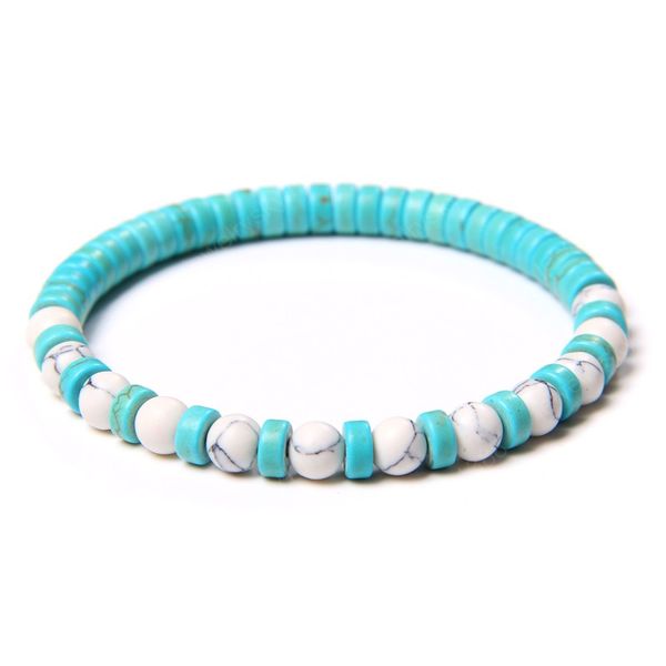 6mm beads turquesa espaçador uivos Pulseira azul branco de duas cores pedra redonda roda pulseiras para homens mulheres criativas