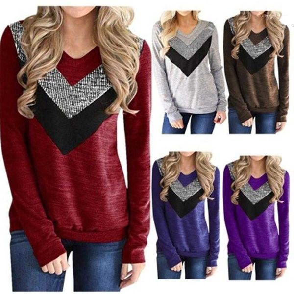 

women's t-shirt loose tee clothing designer female cacual tshirts womens sequin panelled fashion trend long sleeve v 37ae, White