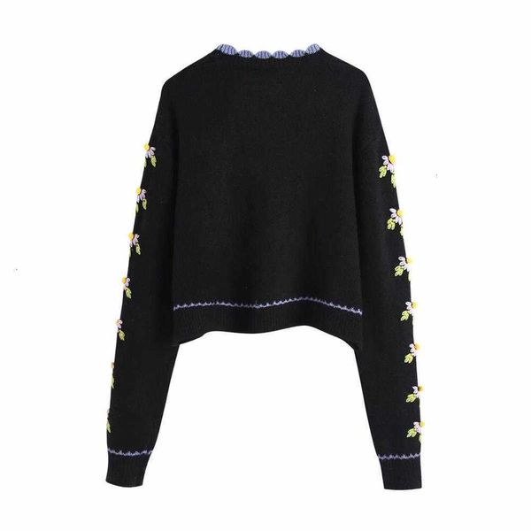 

women's knits & tees french style wave edged knitting cardigan women single-breasted button long sleeve embroidery flower sw 8oru, White