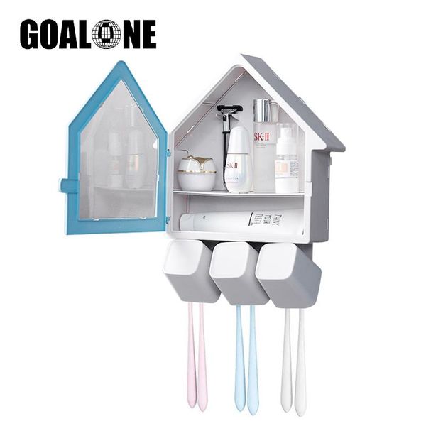 

bath accessory set goalone toothbrush holder multifunctional wall mounted bathroom storage organizer anti-dust box with 6 slots 3 rinse cup
