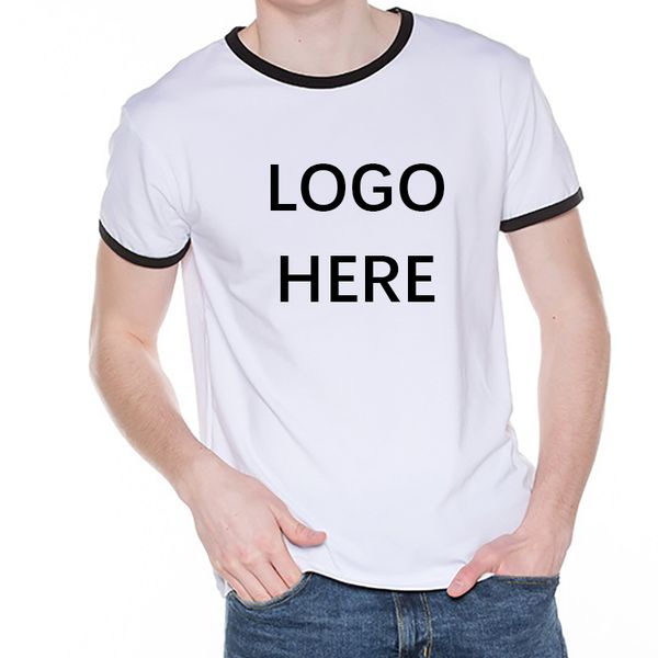 DIY-T-SHIRT Individuell bedruckte Ringer-Herren-T-Shirts mit Kontrastkragen OEM-T-Shirts in unbedruckter Farbe mit Rundhalsausschnitt und kurzen Ärmeln mit eigener Logo-Grafik nach Maß HFCMT007