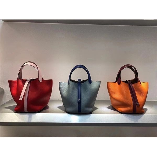 

louis vutton bagniche h home matching cabe blue leather women's 2021 new bucket bag togo portable large capacity color contrastf bag