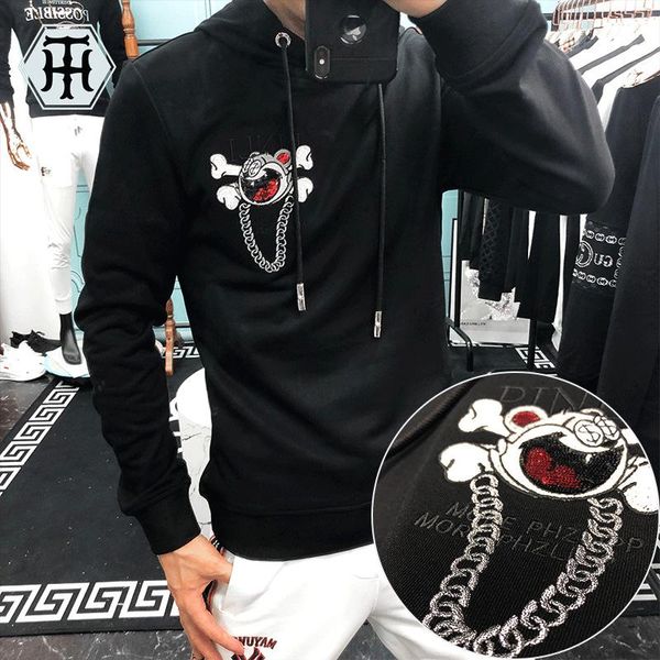 

men's hoodies & sweatshirts 2021 mens hooded fashion sequins embroidery full pullover casual streetwear men hoodie sweat capuche homme, Black