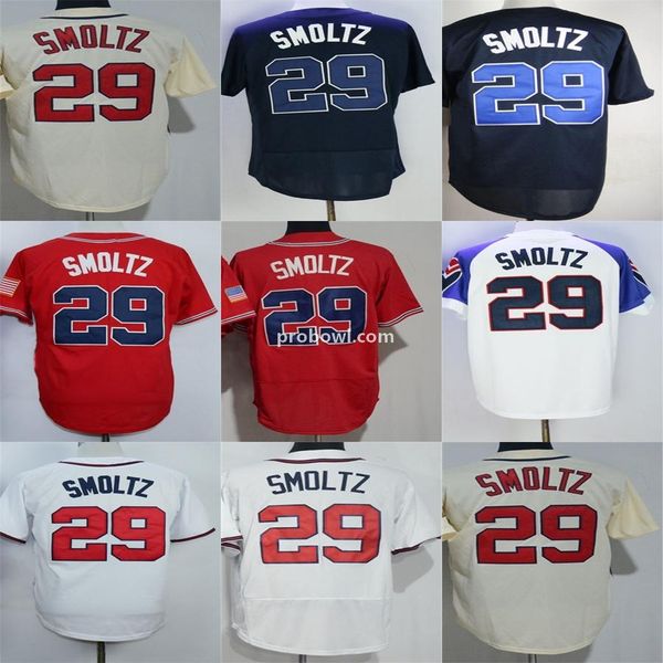 

mens womens kids toddlers atlanta 29 john smoltz beige blue red white cool base flex base baseball jerseys,suit xs-6xl., Blue;black