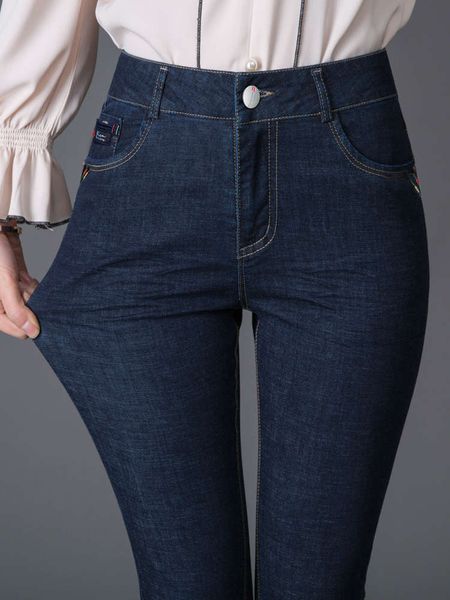 

spring and autumn thin style black elastic leisure pants female old high waist loose, Blue