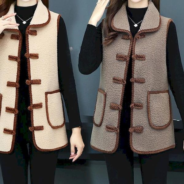 

women's vests fleece women autumn winter korean plus size sleeveless jackets ladies fashion buttons casual waistcoat female 5xl, Black;white