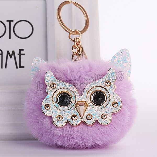 

lovely sequin ear owl keychains for girls boy fluffy fake animal fur ball pompon key chain charm women bag key ring teacher gift, Slivery;golden