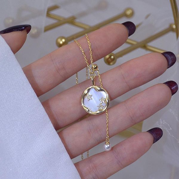 

pendant necklaces trend design mother-of -pearl stars chain necklace for women temperament jewelry shiny zirconia choker girl gift, Silver