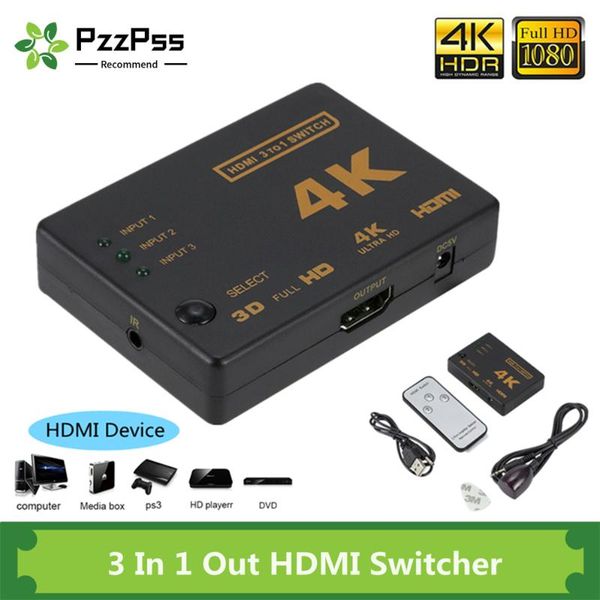 

audio cables & connectors pzzpss 4k 2k 3x1 cable splitter hd 1080p video switcher adapter 3 input 1 output port hub for xbox ps4 dvd