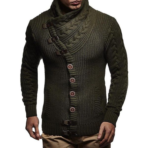 

men's sweaters men neck scarf solid color long sleeve warm slim cardigan sweater pull homme, White;black