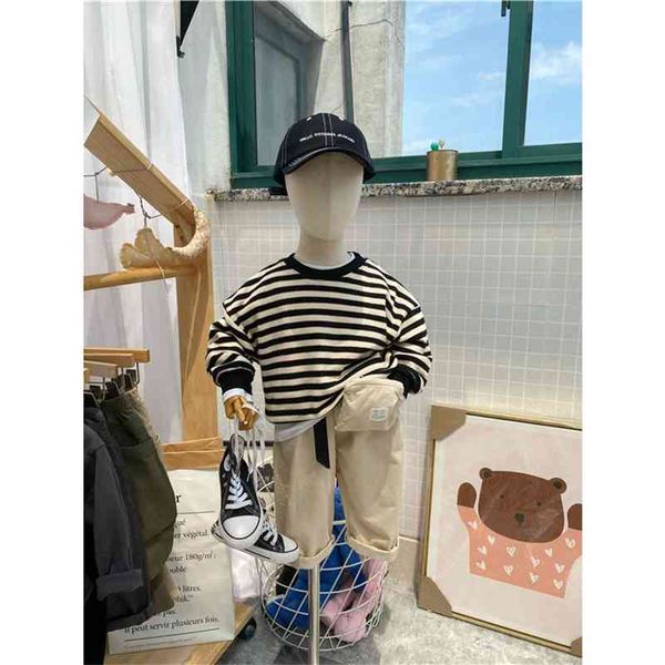 

korean children's spring autumn stripe plush sweater for boys and girls, White