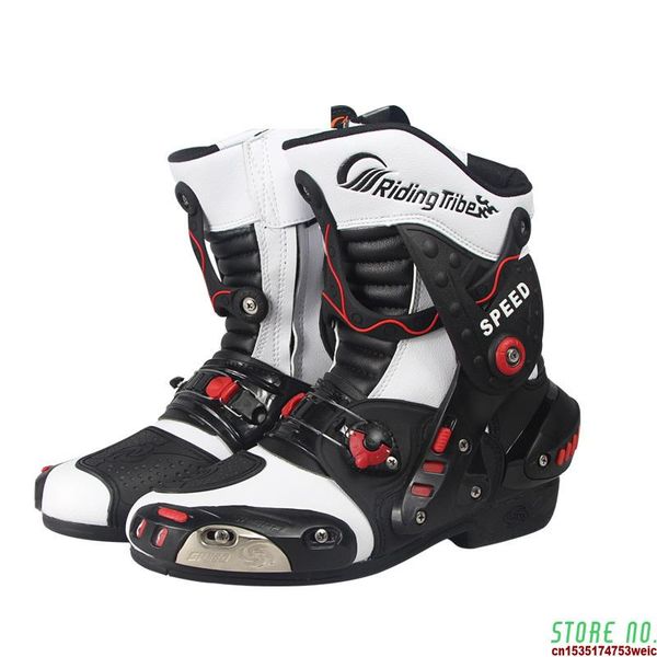 

speed motorcycle boots pu leather mid-calf breathable motocross off-road racing shoes botas de motociclista cycling footwear, Black