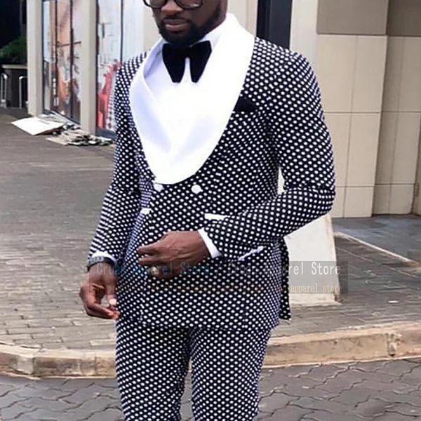 

men's suits & blazers white shawl lapel suit male blazer pants 2pcs slim fit formal printed men set man groom wedding tuxedo, White;black