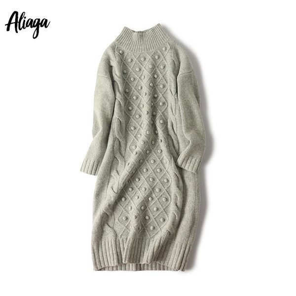 

women's sweaters aliaga winter luxury sweater dress women cashmere knit thick pullovers ladies fashion white turtleneck bubble, White;black