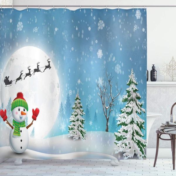 

shower curtains christmas curtain, cloth fabric bathroom decor set with hooks, reindeer sleigh kids,