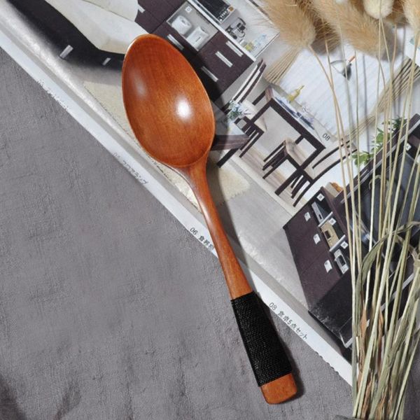 

spoons kids wooden non-slip long handled spoon kitchen cooking utensil tools soup-teaspoon wood rice soup dessert tableware
