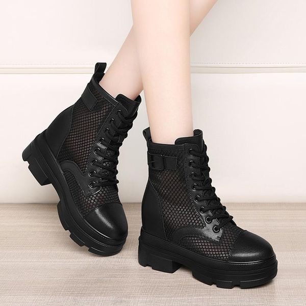 

dress shoes mesh boots women's spring/summer 2021 cool hollow increased sandals platform thick bottom, Black