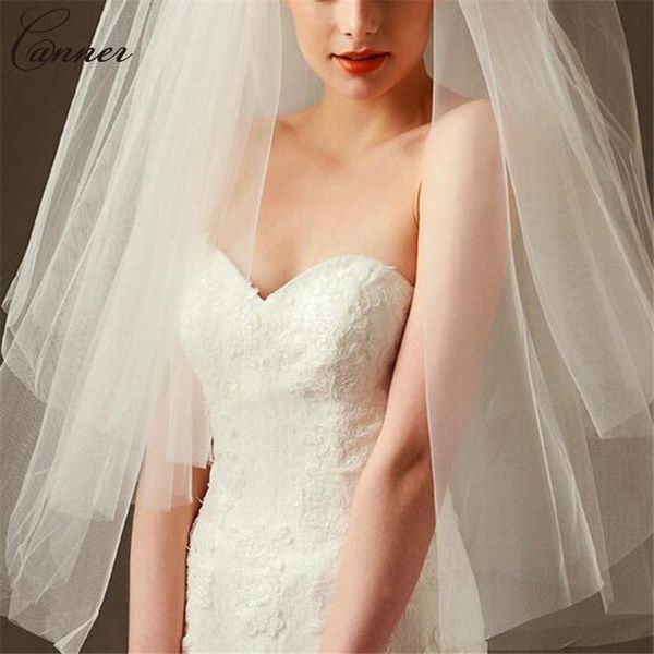 

bridal veils 85cm fluffy tulle wedding veil white simple two layers short with comb marriage accessories q40, Black