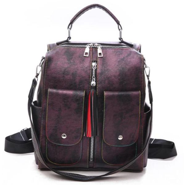 

outdoor bags pu female bag retro large capacity student travel handbag purple