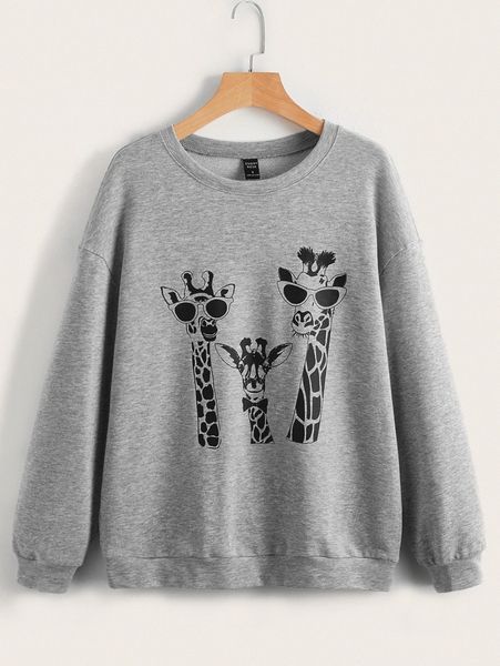 

emery rose giraffe print drop shoulder pullover g7ni#, White;black