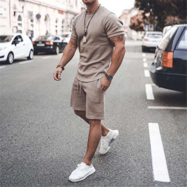 

short tracksuits summer men's sleeve two piece sportswear casual suit, Gray