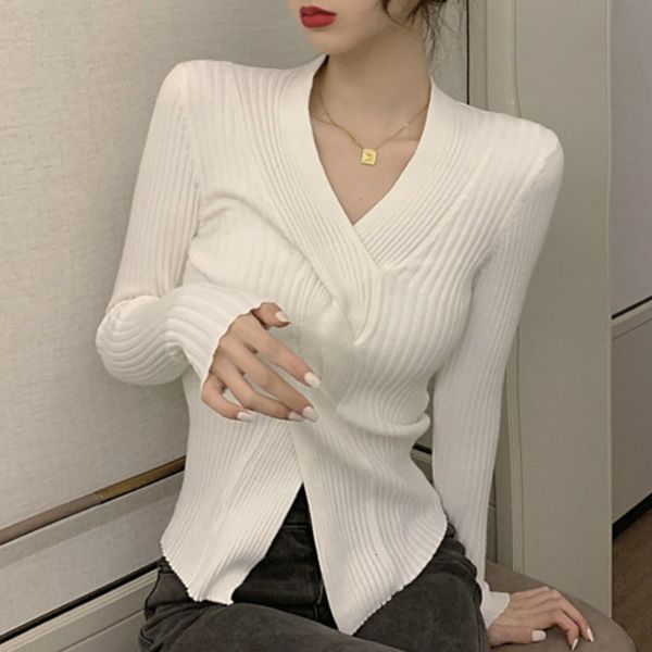 

sweater women autumn korean v-neck slim thin knitted clothes lady soft warm long sleeve pullover c7l4, White;black