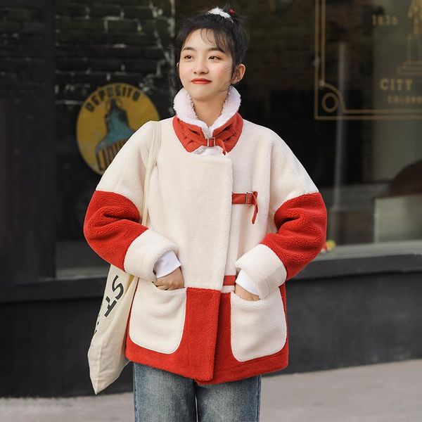 

sweet women coat winter thicken grain fleece preppy style student cute overcoat casual female christmas red women's jackets, Black;brown