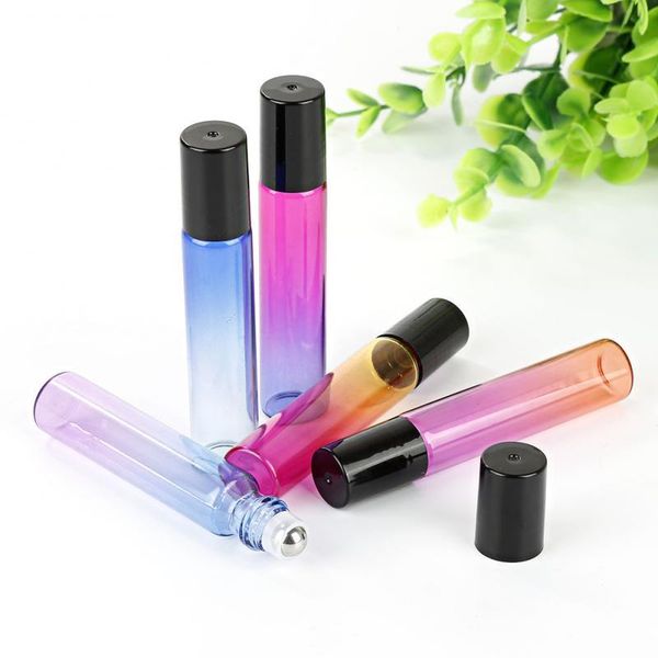 

gradient colors essential oil glass bottle stainless steel roller ball portable travel perme gfulass container storage bottles & jars
