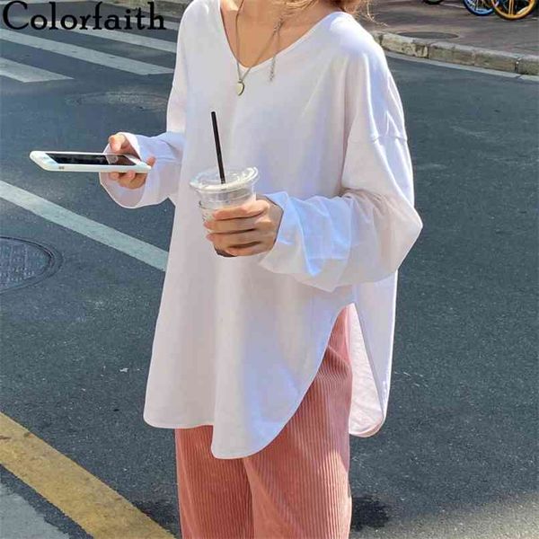 

women autumn winter t-shirt v-neck split bottoming basic fashionable minimalist wild oversize t2526a 210427, Black;gray