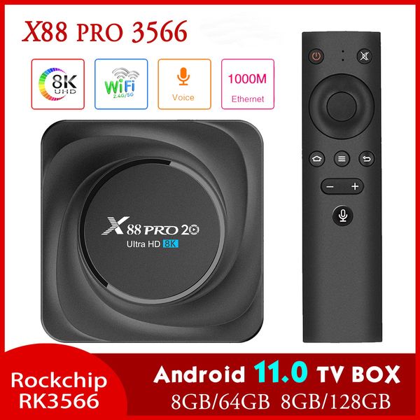 X88 PRO 20 TV Box Android 11 8GB RAM 128GB ROM Rockchip RK3566 8K Media Player Google 1000M 4GB32GB