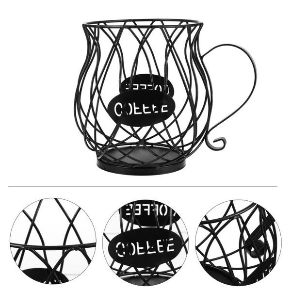 

1pc coffee pod holder organizer practical iron fruit storage basket (black) baskets