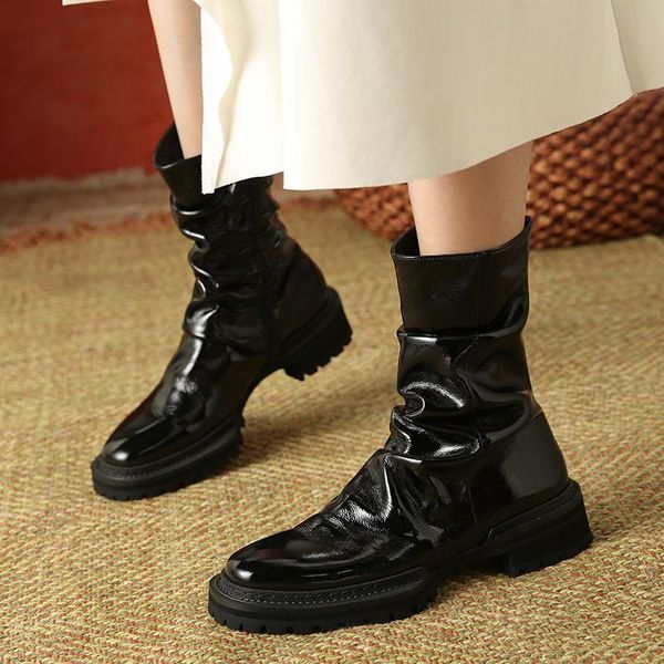 

boots genuine leather ladies ankle autumn zipper low heels for women winter est party basic shoes woman, Black