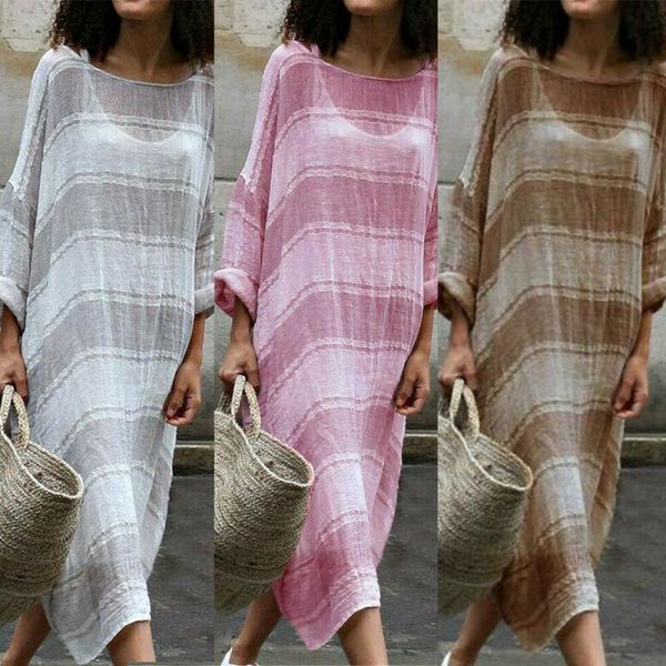 

gym clothing summer womens cotton linen loose boho party beach maxi dress sundress plus size, White;black