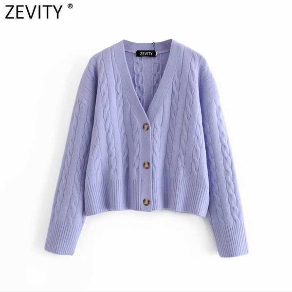 

zevity spring women v neck twist crochet knitting sweater female chic single breasted cardigans casual loose s587 210603, White;black