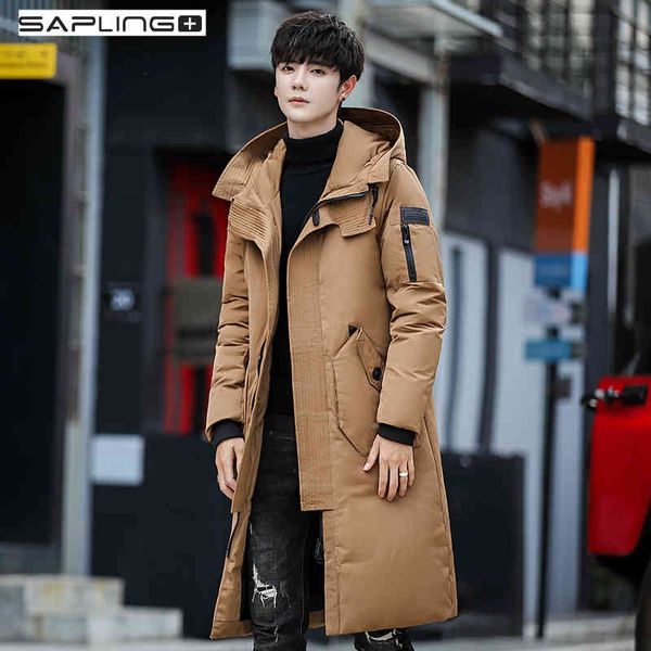 

-30 degree new down coats male korean long parkas jacket men's mid-length tooling outdoor men thick warm fashion top, Black