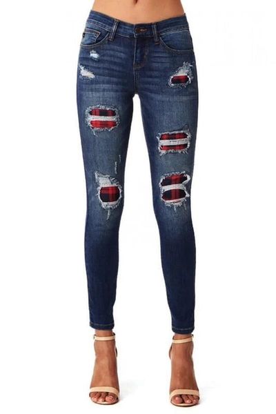

ripped holes patchwork denim women jean autumn high waist skinny pencil casual trousers stretch pant plus size, Blue