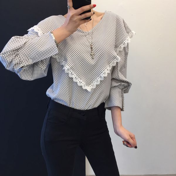 

women's tanks & camis hzirip korean fashion lace blouse, for students, high street lace, with slices, soft, loose, shirt-shirt, , blous, White