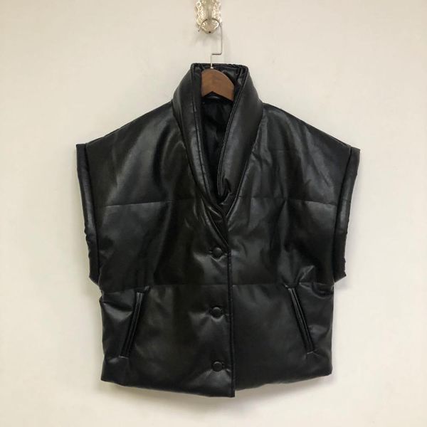 

women's leather & faux black vest women sleeveless single breasted jacket bb50