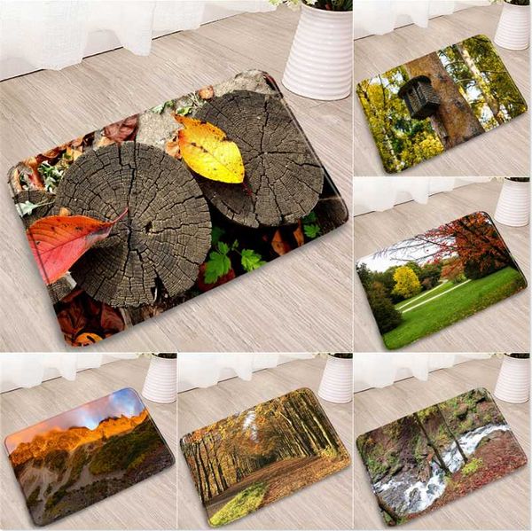 

bath mats autumn forest scenery bathroom mat garden green grassland waterfall tree handmade bird nest pattern entranc doormat non-slip rug