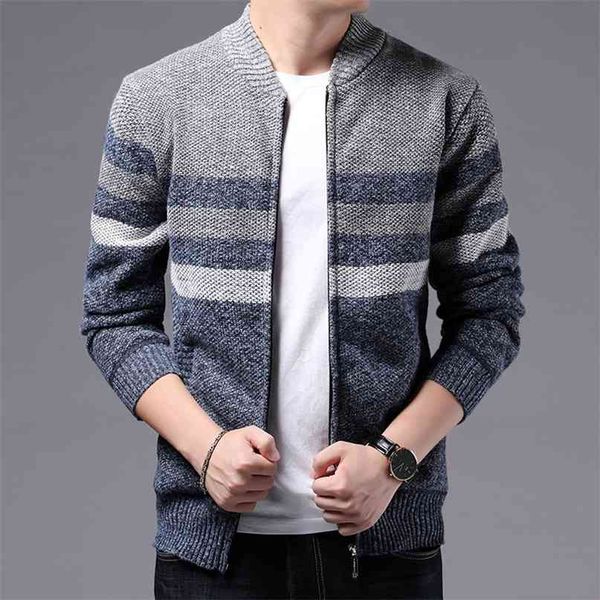

browon korean clotnes men wintersmart casual knitted patchwork cardigan sweater fashion thick zipper up men clothing sweater 210820, White;black