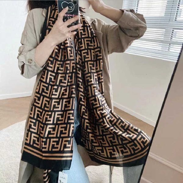 

2021 imitation silk sunscreen fashion printed f shawl versatile spring and autumn decorative scarf, Blue;gray