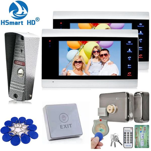 

inch video door phone intercom system with 2 night vision monitor + 1 rainproof doorbell camera motion detection phones