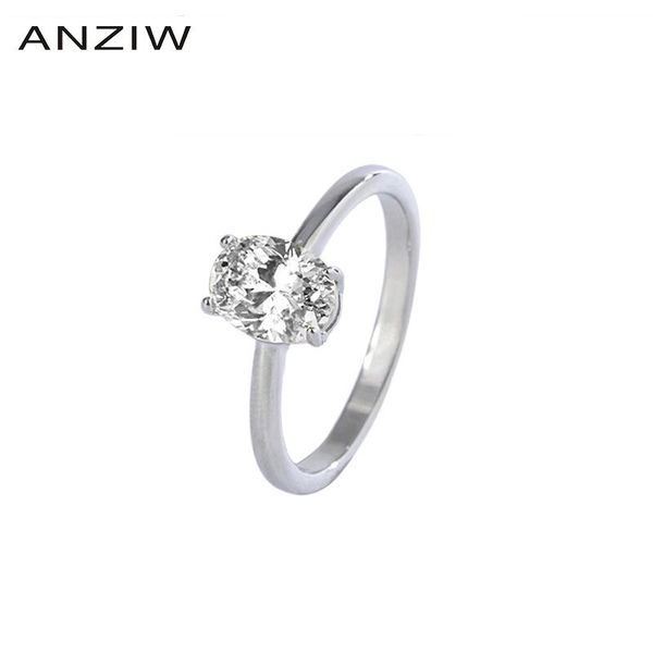 

cluster rings anziw sterling silver oval cut 6*8mm created sona diamond simple classic engagement ring for women jewelry gifts adjustable, Golden;silver