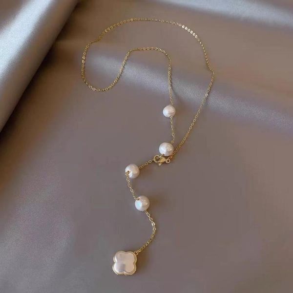 

pendant necklaces leaves drop necklace pearl for trend women in 2021, Silver