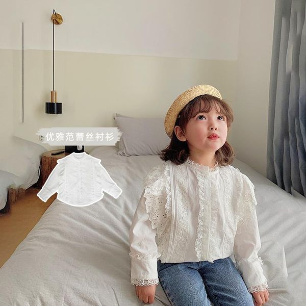 

shirts 2021 spring girls sweet delicate small bud silk shirt children long sleeve, White;black