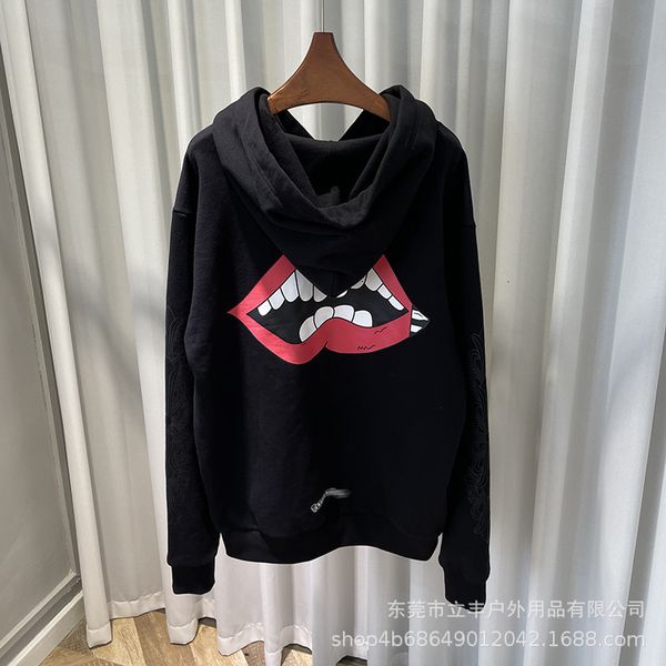 

2021 chao ch men's and women's same graffiti red lip print hoodie top, Black