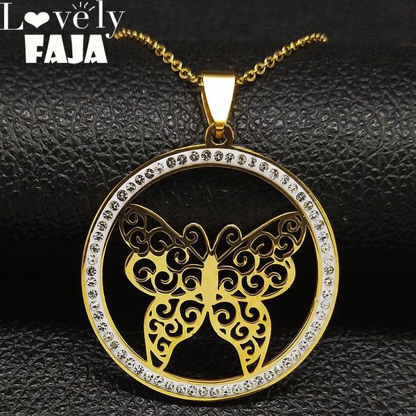 

fashion butterfly crystal stainless steel choker necklace for women gold color chain jewelry pendentif k77540b pendant necklaces, Silver