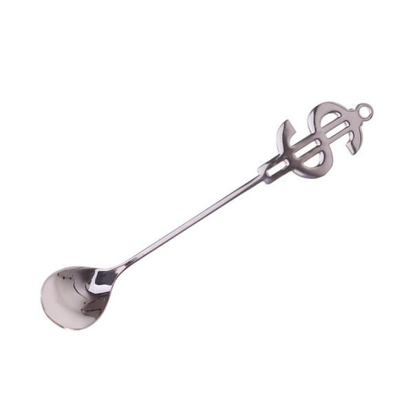 

spoons 1pc dollar shape coffee mixing spoon stainless steel dessert cake stirring (silver)